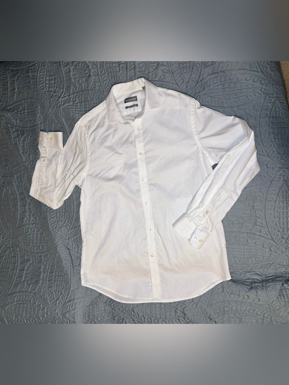 Michael Kors Men's L Slim-fit Stretch White Long-Sleeve Dress Shirt